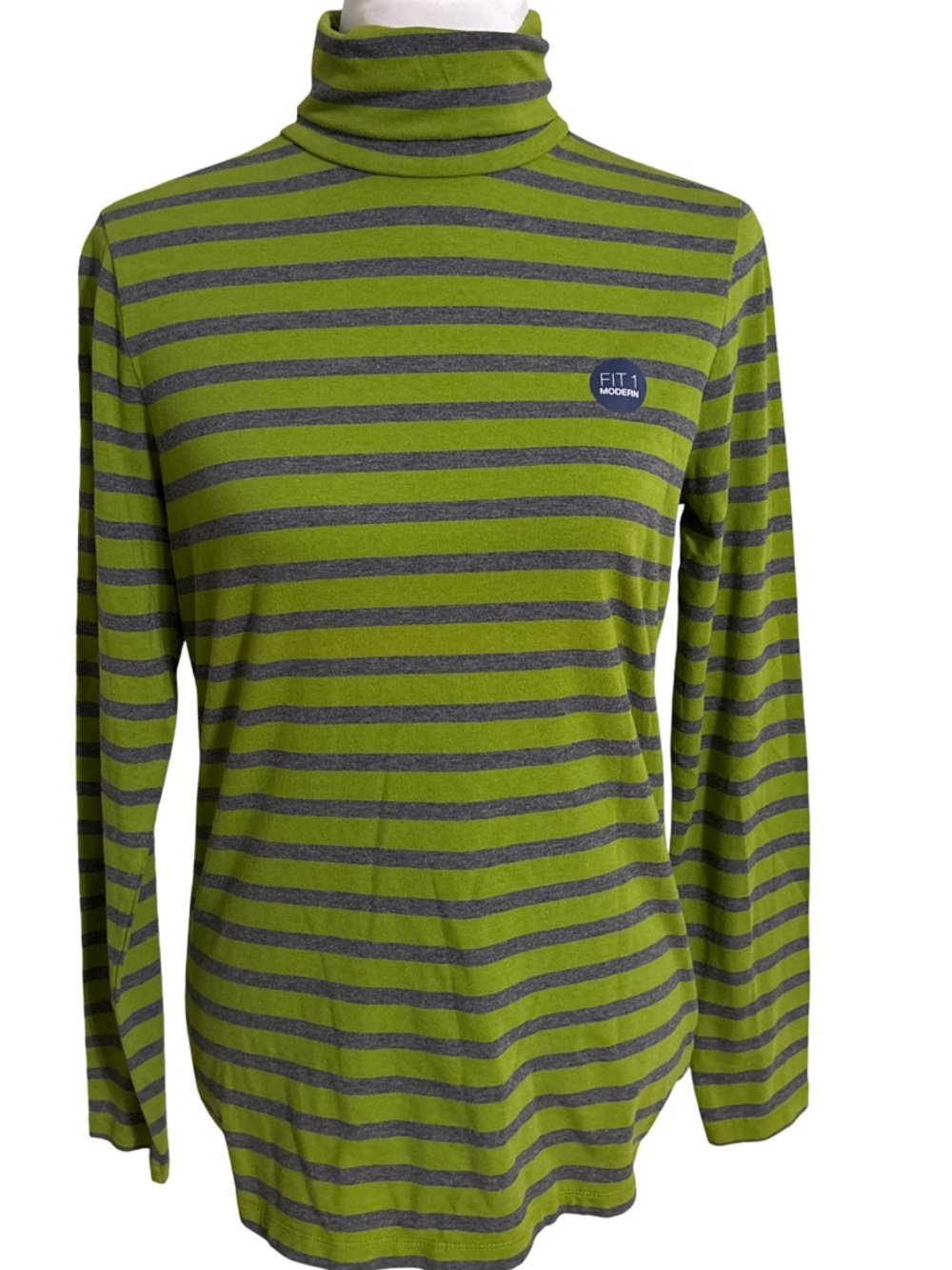 Lands' End Green and Gray Striped Turtleneck